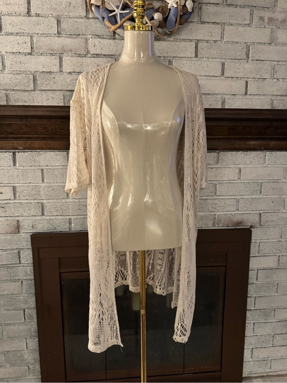 Maurices Cream Crochet Openwork Kimono